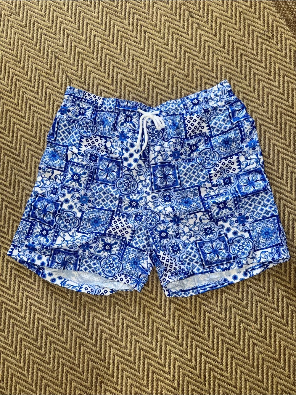 Men's Blue Tile-Print Swim Shorts